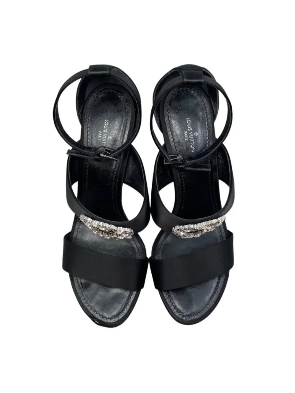 Louis Vuitton High Heels Madeleine Line Sandals 37.5 LV Logo Bijou Rhinestone